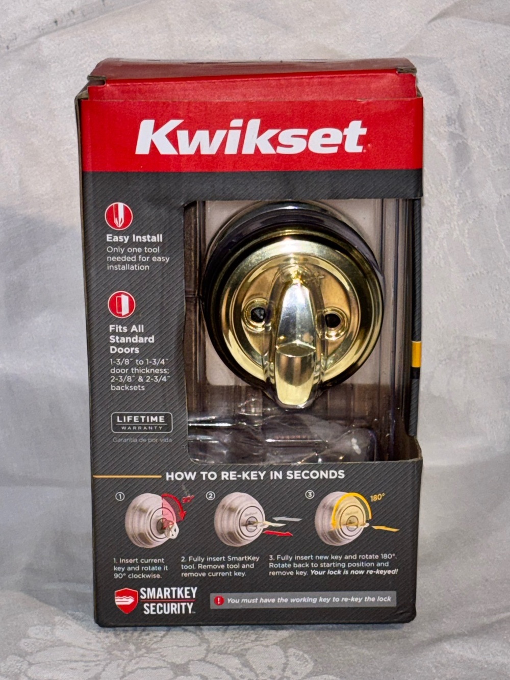 Kwikset 980 SmartKey Deadbolt Polished Brass Signature Series 99800-120